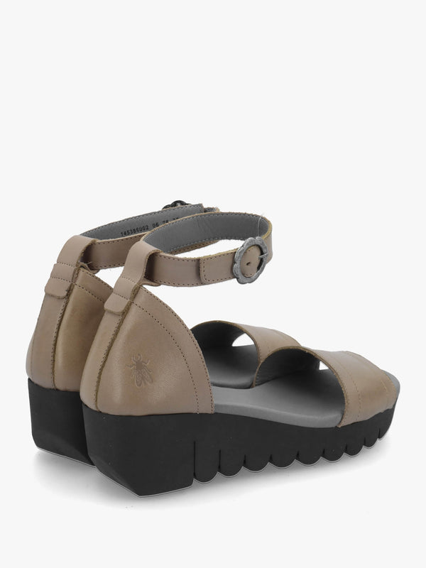 Voik Grey Taupe Leather Low Wedge Sandals