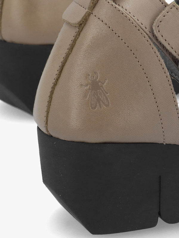 Voik Grey Taupe Leather Low Wedge Sandals