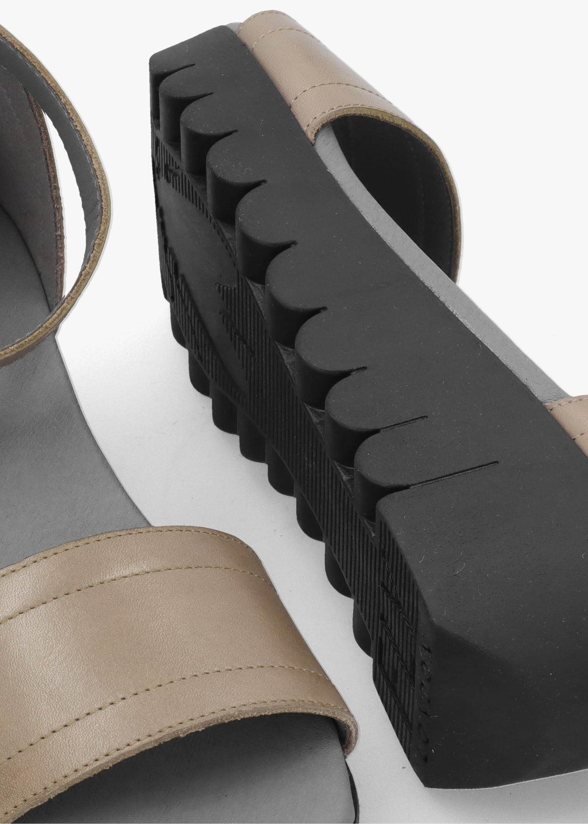 Voik Grey Taupe Leather Low Wedge Sandals