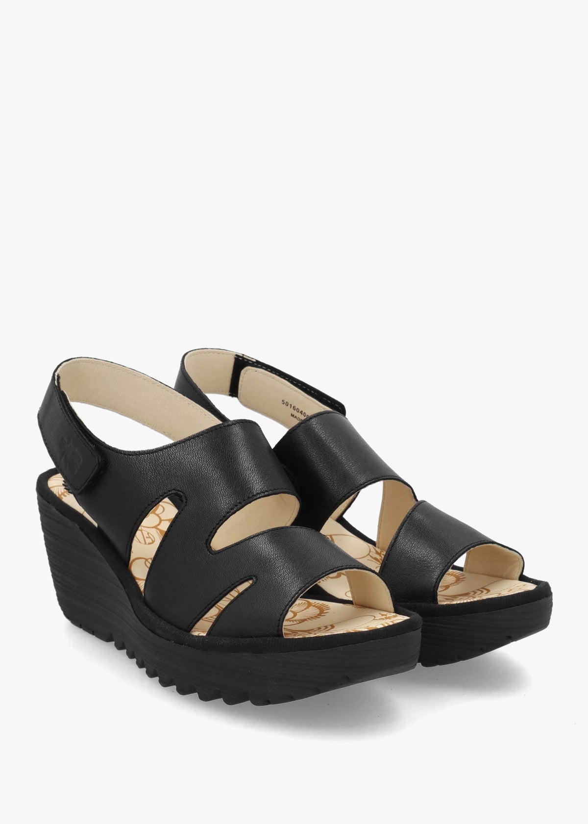 Yaad Black Leather Wedge Sandals