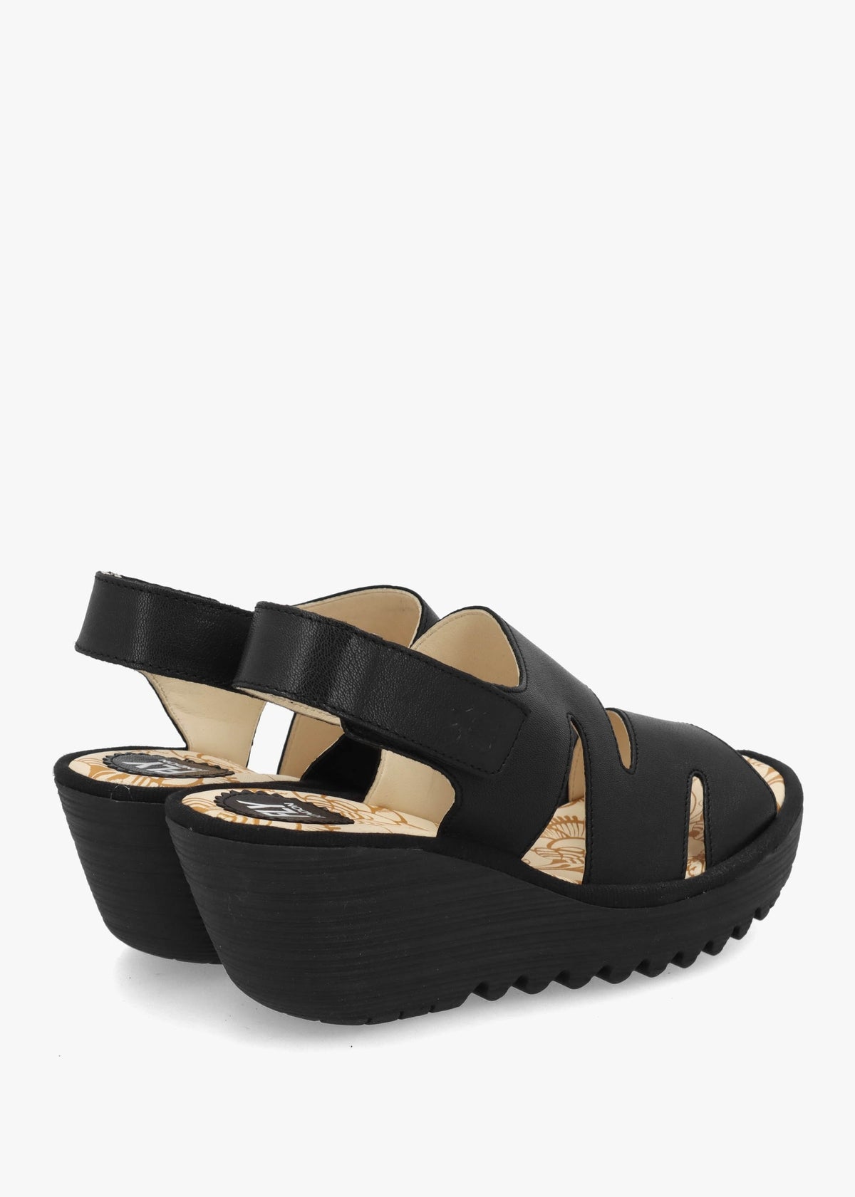 Yaad Black Leather Wedge Sandals