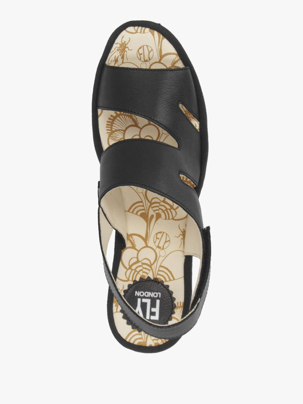 Yaad Black Leather Wedge Sandals