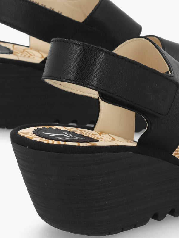 Yaad Black Leather Wedge Sandals