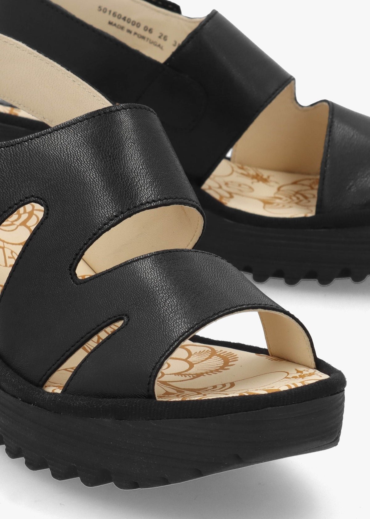 Yaad Black Leather Wedge Sandals