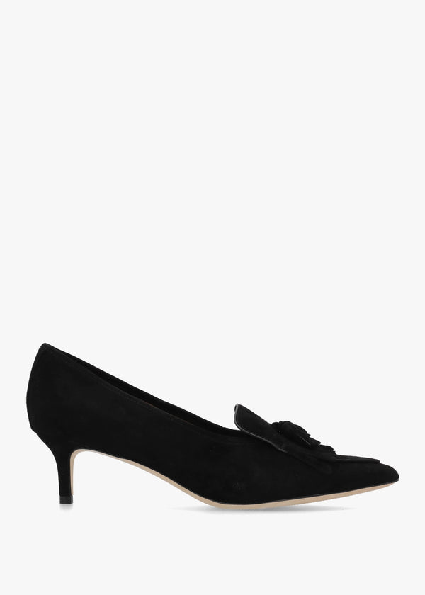 Adrienne Black Suede Kitten Heel Court Shoes