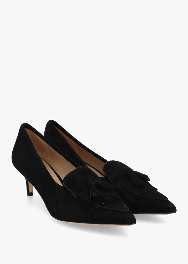 Adrienne Black Suede Kitten Heel Court Shoes