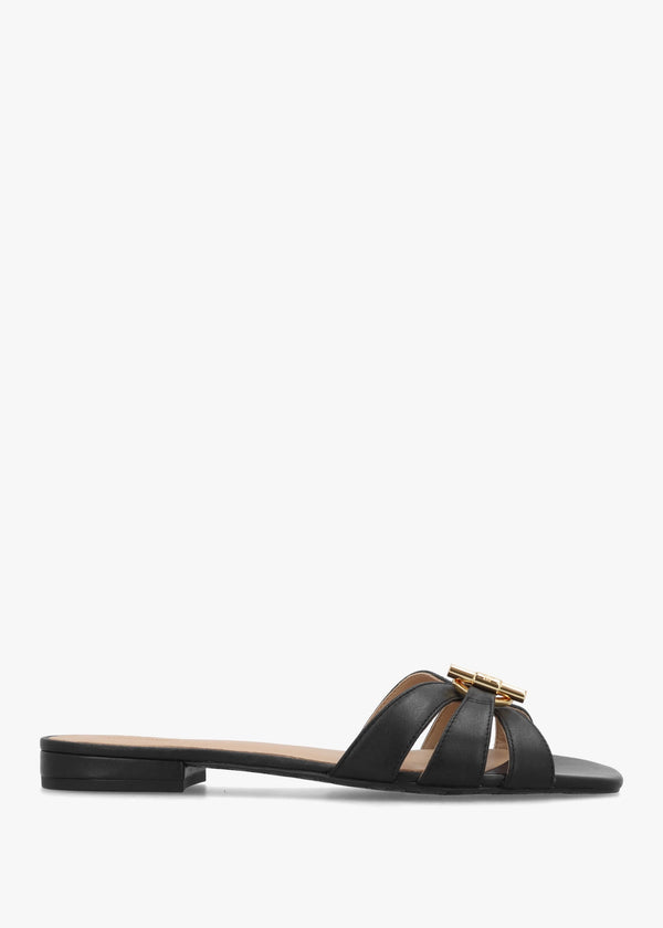 Blaike Black Leather Slide Sandals