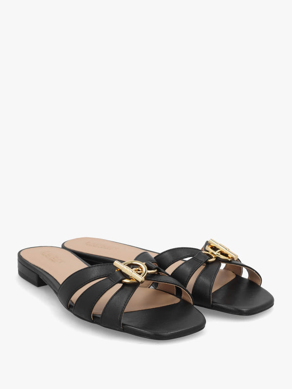 Blaike Black Leather Slide Sandals
