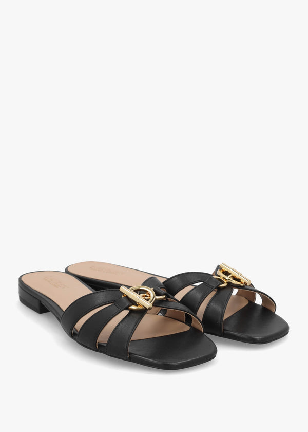 Blaike Black Leather Slide Sandals
