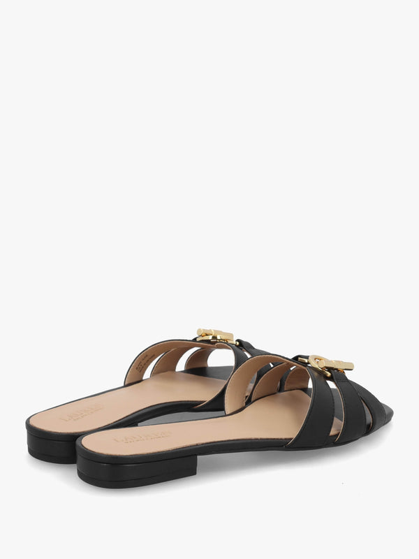 Blaike Black Leather Slide Sandals