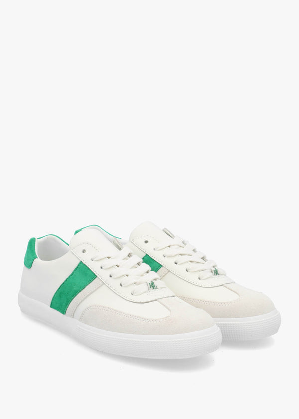 Braylee White Green Leather & Suede Trainers