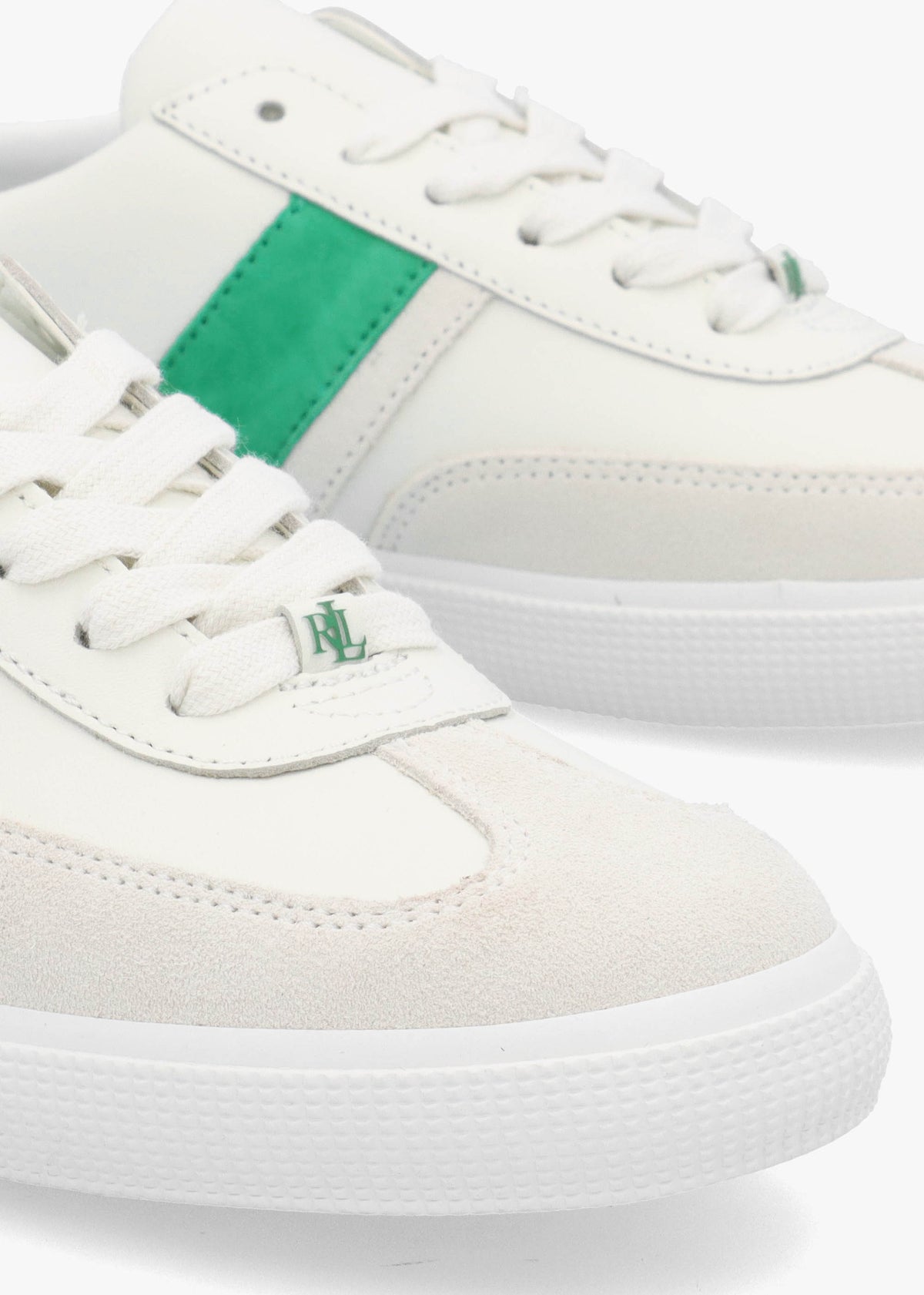 Braylee White Green Leather & Suede Trainers
