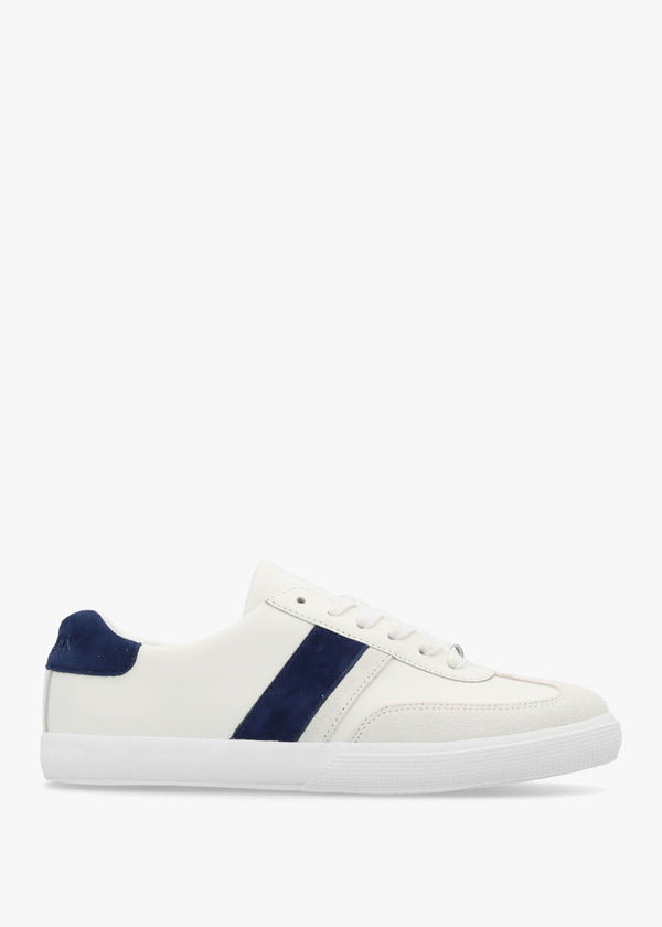 Braylee White Navy Leather & Suede Trainers