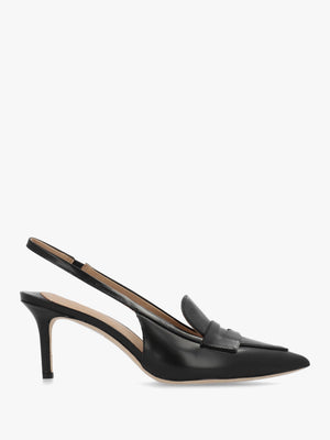 Khloe Black Leather Loafer Heeled Sling Backs