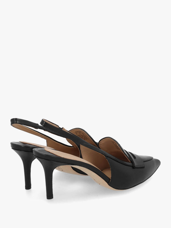 Khloe Black Leather Loafer Heeled Sling Backs