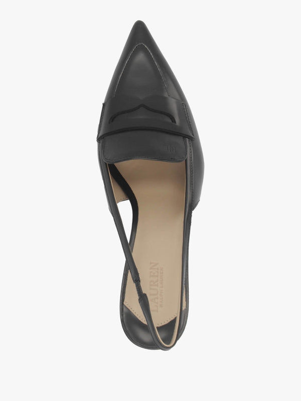 Khloe Black Leather Loafer Heeled Sling Backs
