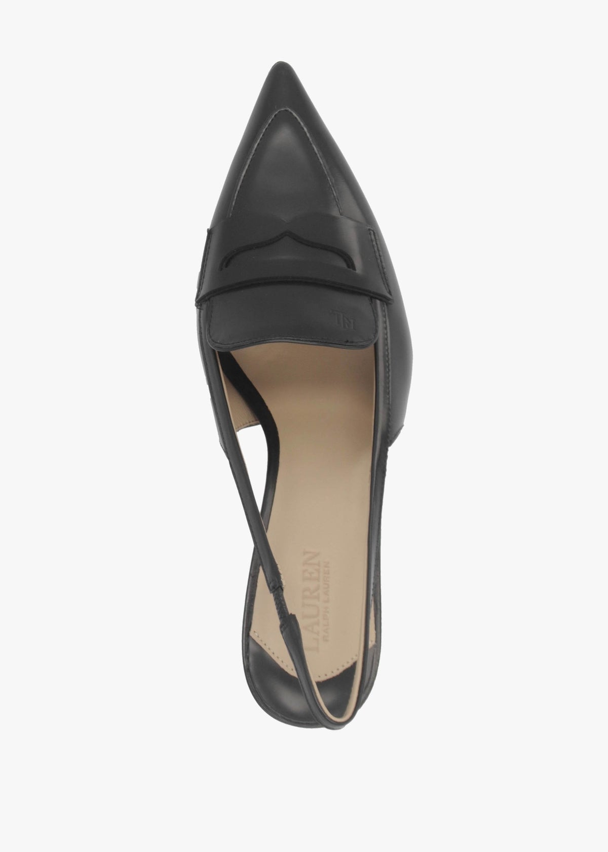 Khloe Black Leather Loafer Heeled Sling Backs