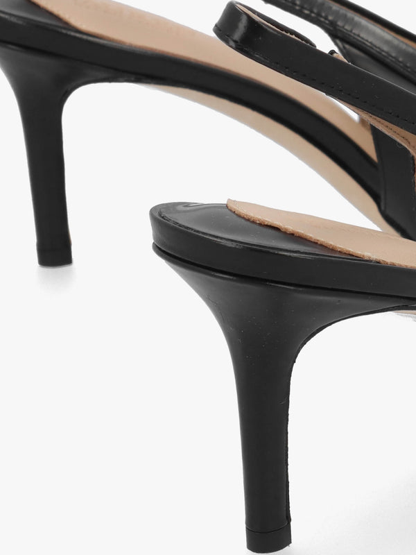 Khloe Black Leather Loafer Heeled Sling Backs