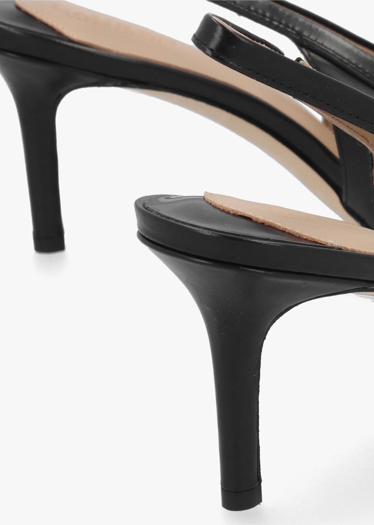 Khloe Black Leather Loafer Heeled Sling Backs