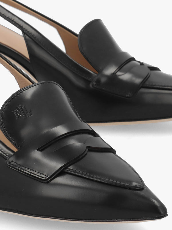 Khloe Black Leather Loafer Heeled Sling Backs