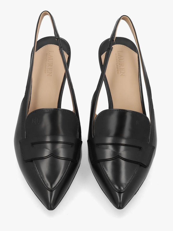 Khloe Black Leather Loafer Heeled Sling Backs