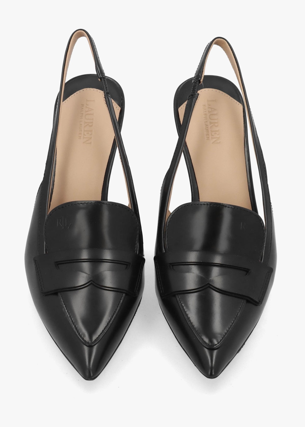Khloe Black Leather Loafer Heeled Sling Backs