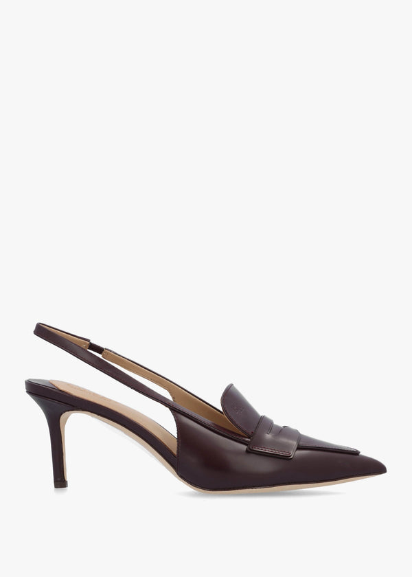 Khloe Red Leather Loafer Heeled Sling Backs
