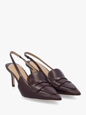 Khloe Red Leather Loafer Heeled Sling Backs