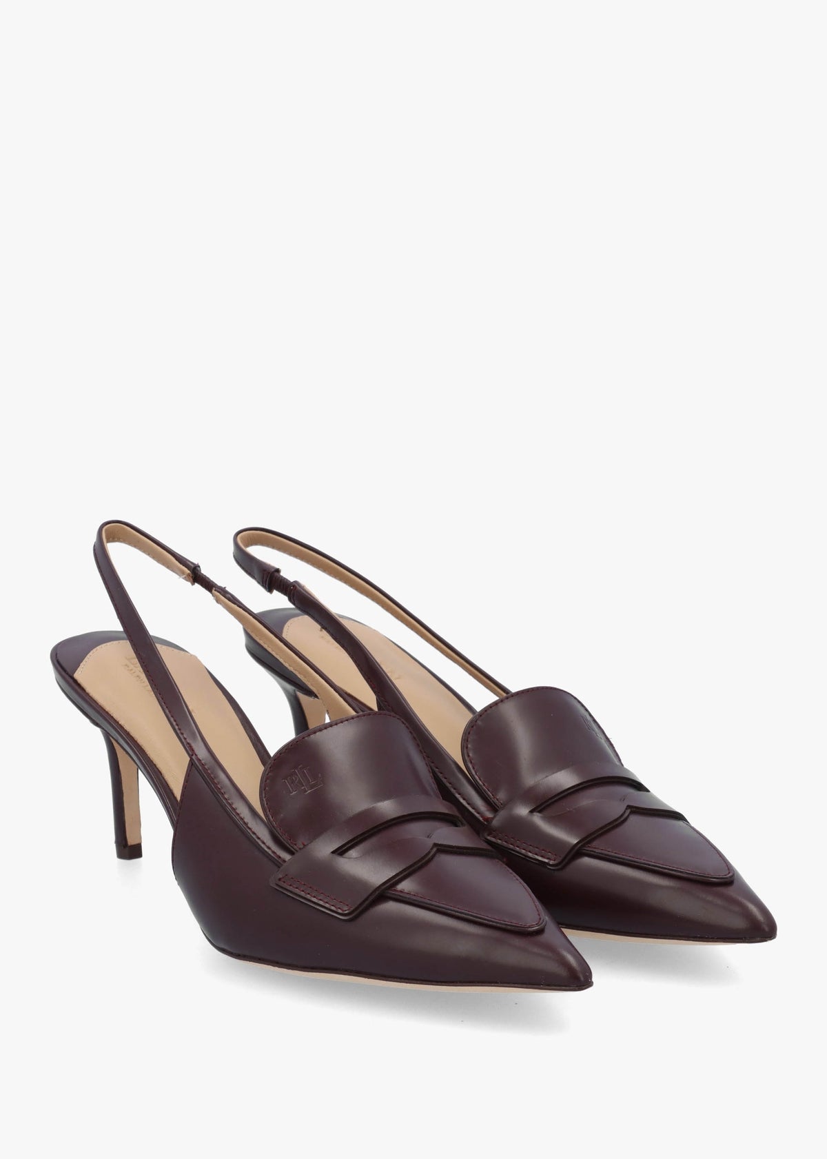 Khloe Red Leather Loafer Heeled Sling Backs
