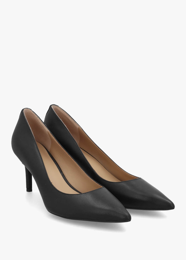 Lanette II Black Leather Mid Heel Court Shoes