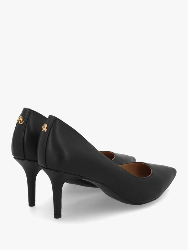 Lanette II Black Leather Mid Heel Court Shoes