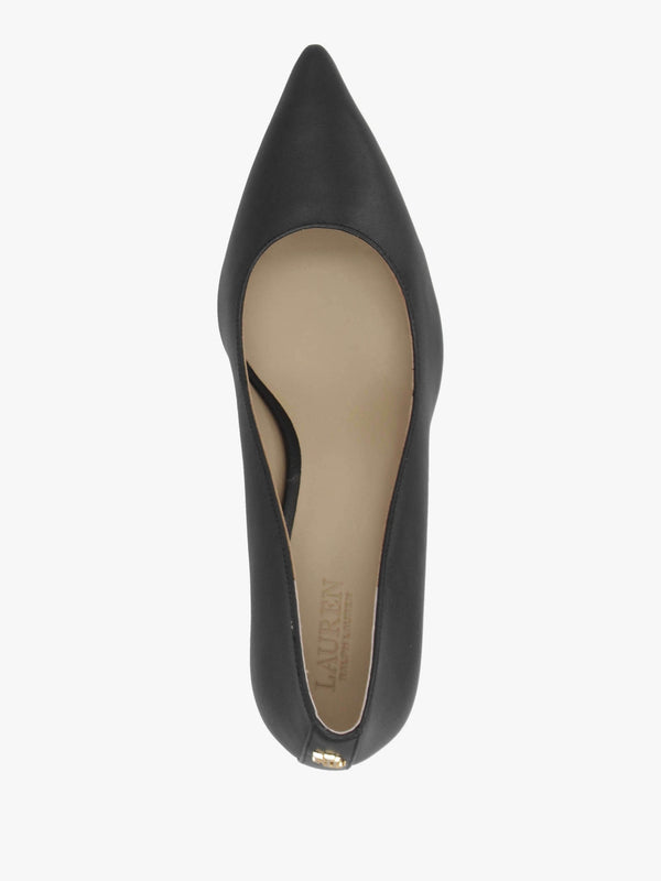 Lanette II Black Leather Mid Heel Court Shoes