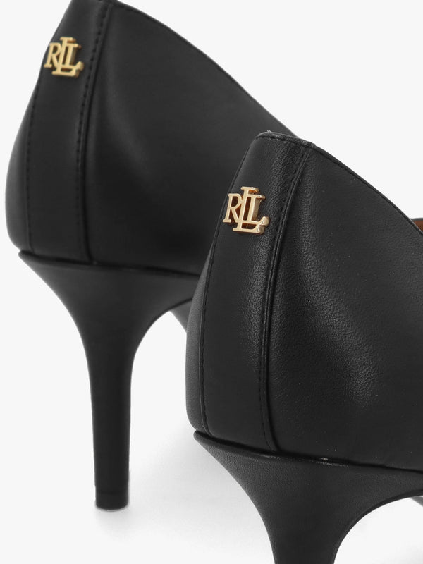 Lanette II Black Leather Mid Heel Court Shoes