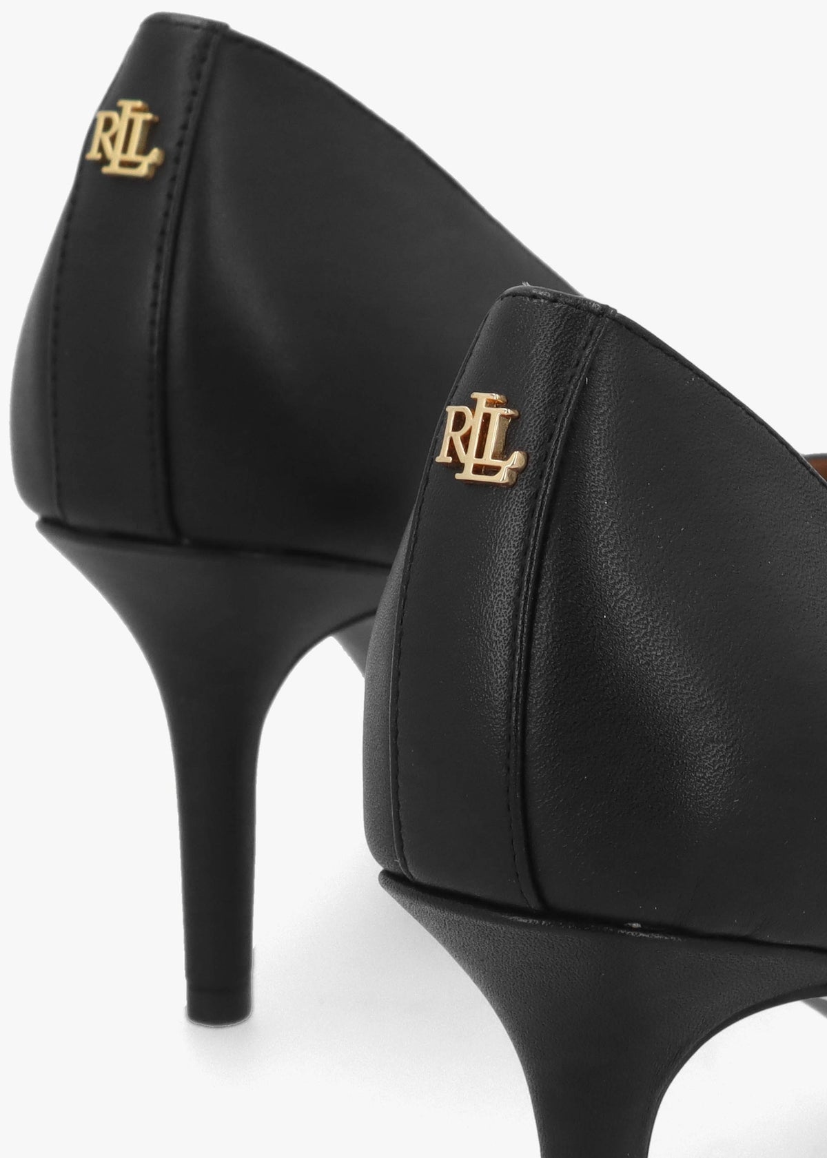 Lanette II Black Leather Mid Heel Court Shoes