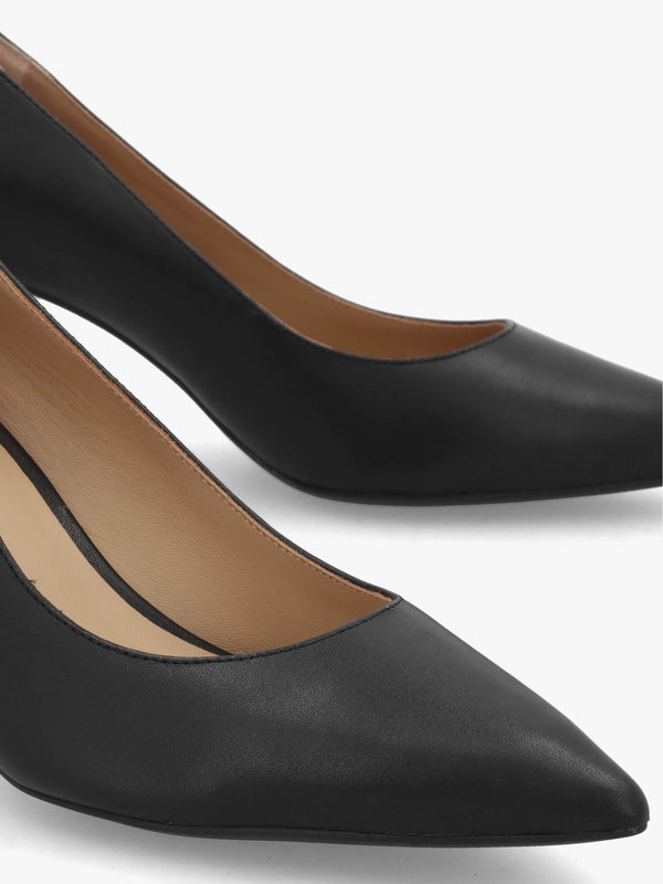 Lanette II Black Leather Mid Heel Court Shoes