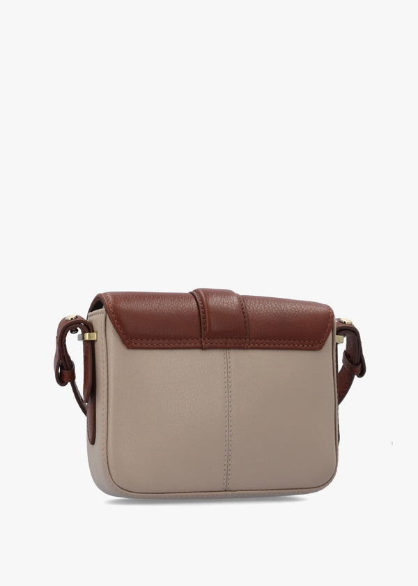 Mini Rosa Pebbled Pink Brown Leather Cross-Body Bag