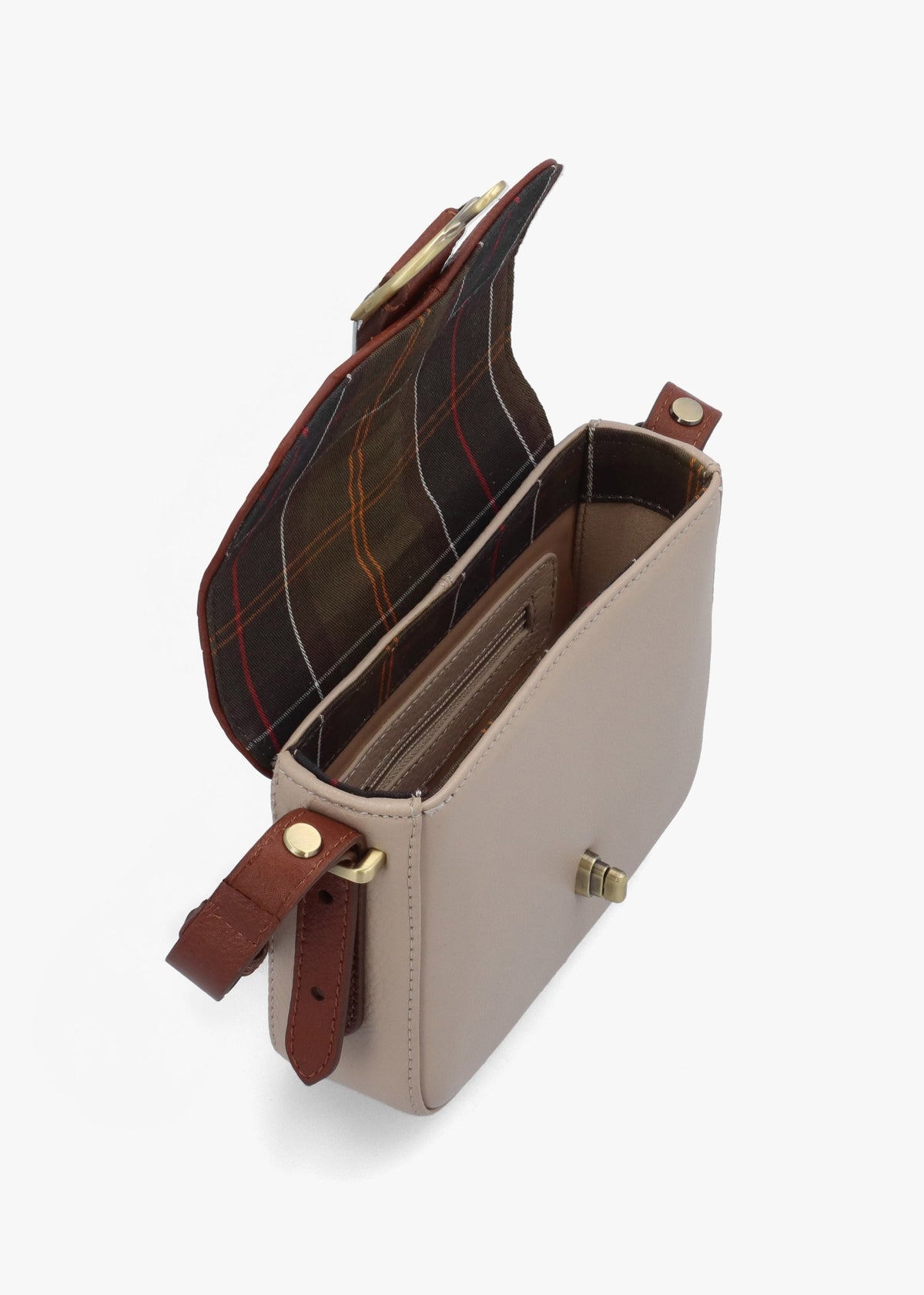 Mini Rosa Pebbled Pink Brown Leather Cross-Body Bag