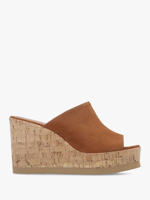 Sheli Tan Suede Cork Wedge Mules