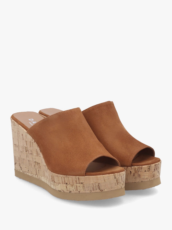 Sheli Tan Suede Cork Wedge Mules