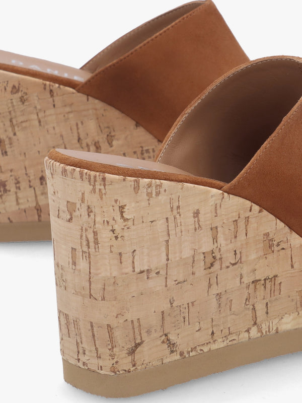 Sheli Tan Suede Cork Wedge Mules