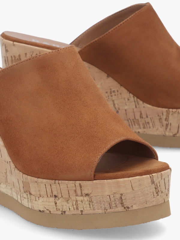 Sheli Tan Suede Cork Wedge Mules