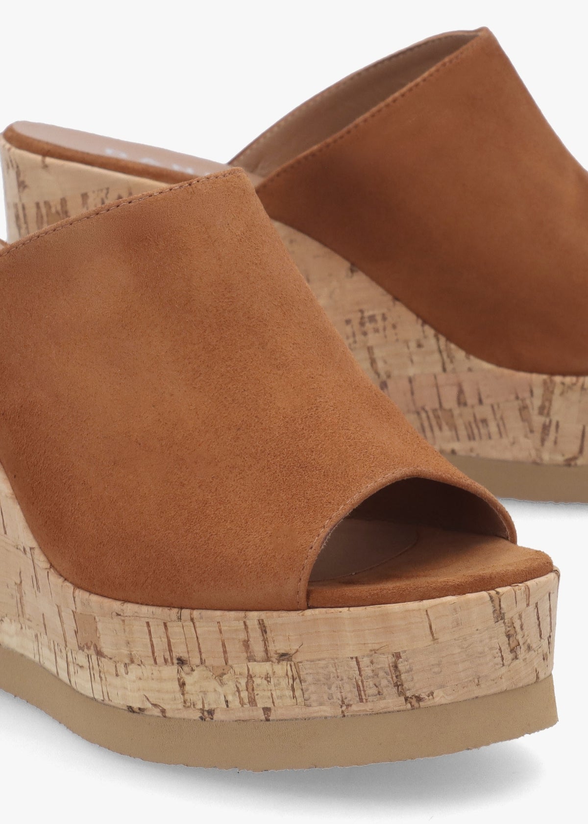 Sheli Tan Suede Cork Wedge Mules