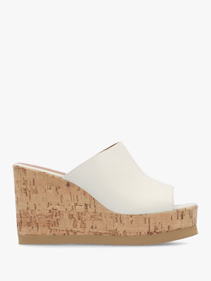 Sheli White Leather Cork Wedge Mules