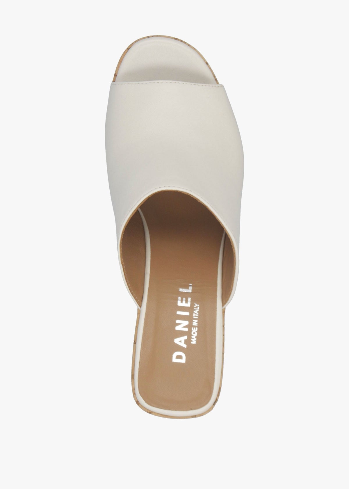 Sheli White Leather Cork Wedge Mules