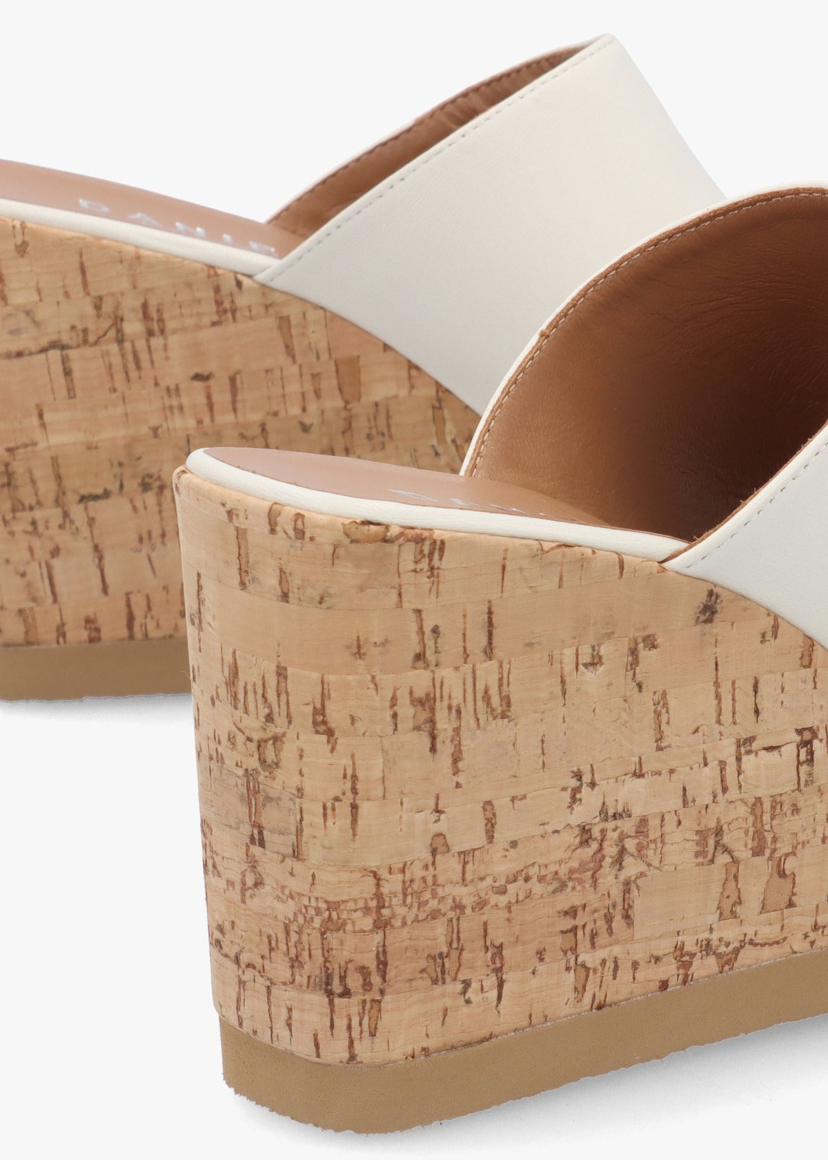 Sheli White Leather Cork Wedge Mules