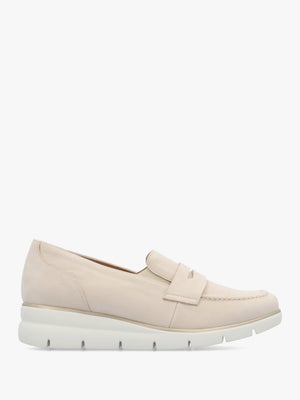 Cody Beige Suede Low Wedge Sporty Loafers