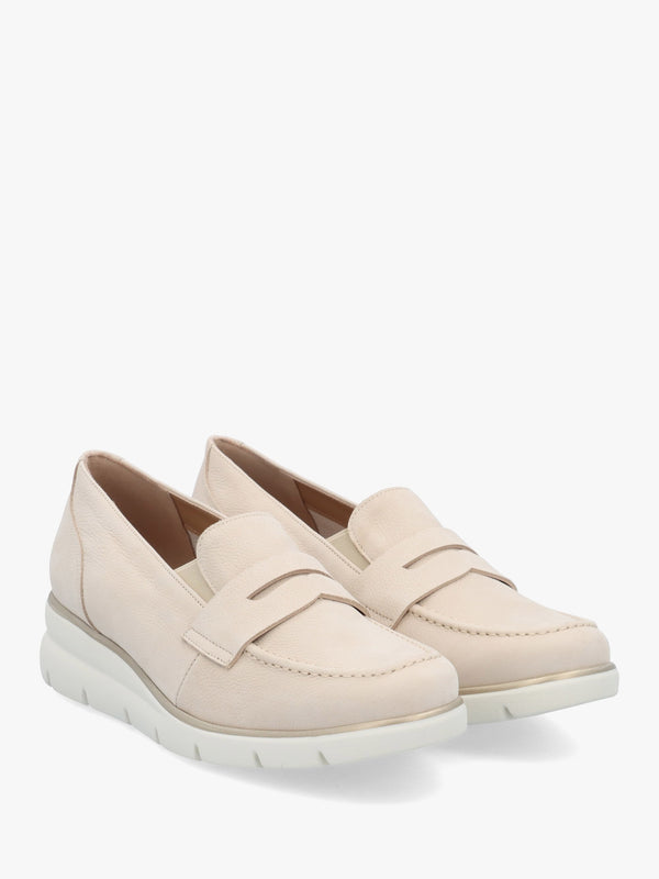 Cody Beige Suede Low Wedge Sporty Loafers