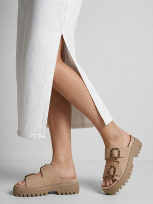 Annes Beige Suede Chunky Mules