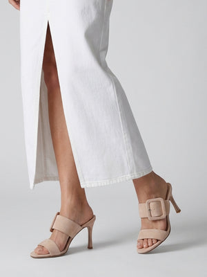Eilish Nude Suede Buckle Heeled Mules