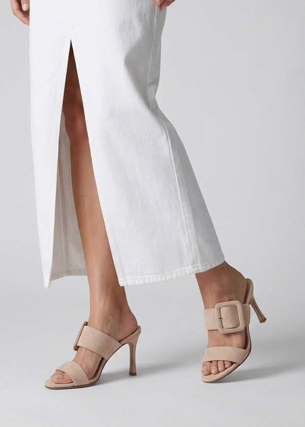 Eilish Nude Suede Buckle Heeled Mules
